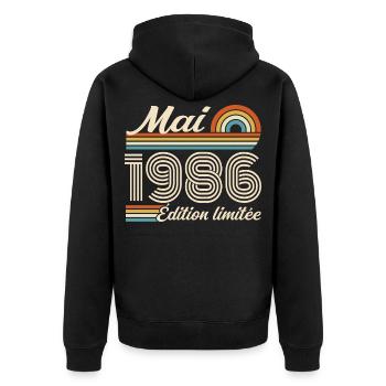 Mai 1986 - Veste à capuche bio Premium Unisexe - noir - Dos - Nico (187cm)