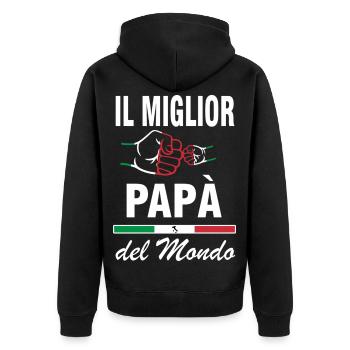 Der Beste Papa kommt aus Italien - Unisex Premium Bio Zip Hoodie - Schwarz - Hinten - Nico (187cm)