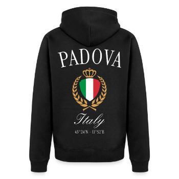 Padua Italien Wappen Krone – Reise Souvenir - Unisex Premium Bio Zip Hoodie - Schwarz - Hinten - Nico (187cm)
