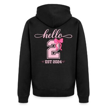 Hello 2 Est 2024 Pink Bow Design - Unisex Premium Organic Zip Hoodie - black - Back - Nico (187cm)