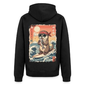 Loutre de surf de Kawaii - Veste à capuche bio Premium Unisexe - noir - Dos - Nico (187cm)
