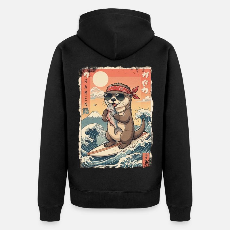 Loutre de surf de Kawaii - Veste à capuche bio Premium Unisexe - noir