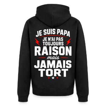 Je suis papa je n'ai jamais tort humour papa  - Veste à capuche bio Premium Unisexe - noir - Dos - Nico (187cm)