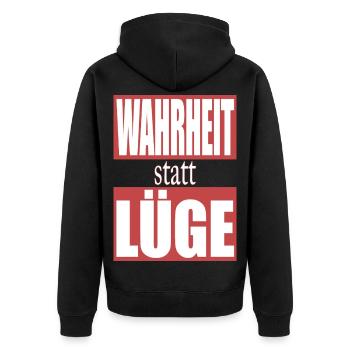 Wahrheit statt Lüge - Unisex Premium Bio Zip Hoodie - Schwarz - Hinten - Nico (187cm)