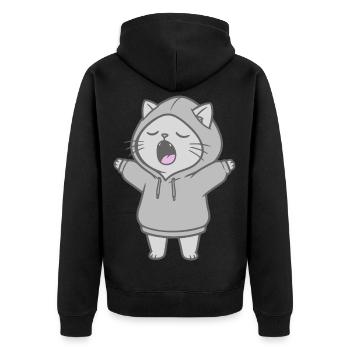 Katze im Hoodie - Unisex Premium Bio Zip Hoodie - Schwarz - Hinten - Nico (187cm)