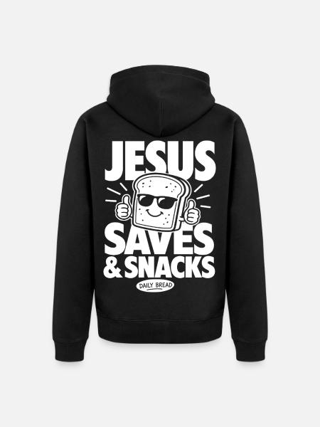 Jesus Saves Bread Funny Christian - Unisex Premium Organic Zip Hoodie - black
