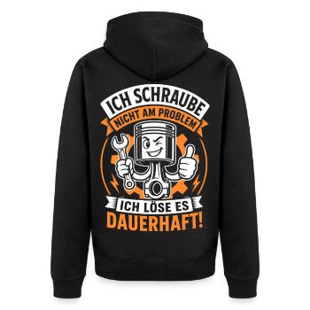 Ich schraube nicht am Problem - Unisex Premium Bio Zip Hoodie - Schwarz - Hinten - Nico (187cm)