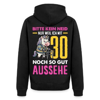 Mit 30 Noch So Gut Aussehe - Unisex Premium Bio Zip Hoodie - Schwarz - Hinten - Nico (187cm)