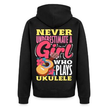 Funny Ukulele Designs and Sayings - Unisex Premium Organic Zip Hoodie - black - Back - Nico (187cm)