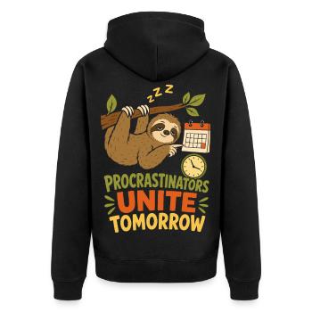 Procrastinators Unite Tomorrow - Unisex Premium Organic Zip Hoodie - black - Back - Nico (187cm)