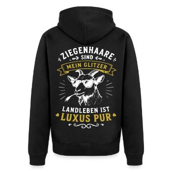 Ziege mit Glitzer – Luxuslandleben - Unisex Premium Bio Zip Hoodie - Schwarz - Hinten - Nico (187cm)
