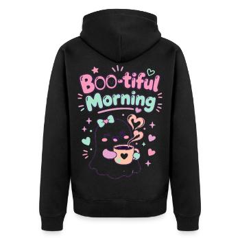 Boo-tiful Morning Geist Kaffee - Unisex Premium Bio Zip Hoodie - Schwarz - Hinten - Nico (187cm)
