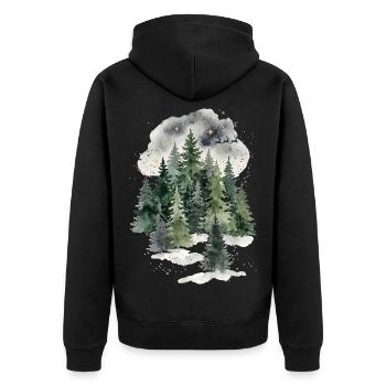 Nachtwald Winterwald Aquarell - Unisex Premium Bio Zip Hoodie - Schwarz - Hinten - Nico (187cm)