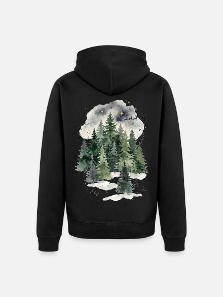Nachtwald Winterwald Aquarell - Unisex Premium Bio Zip Hoodie - Schwarz