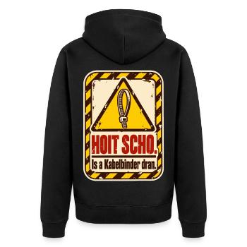 Hoit scho Kabelbinder - Unisex Premium Bio Zip Hoodie - Schwarz - Hinten - Nico (187cm)