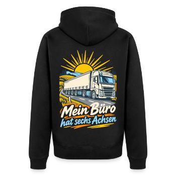 Mein Büro hat sechs Achsen LKW - Unisex Premium Bio Zip Hoodie - Schwarz - Hinten - Nico (187cm)