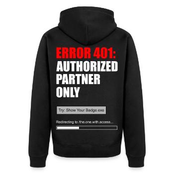 Fehler 401: Autorisierter Partner - Unisex Premium Bio Zip Hoodie - Schwarz - Hinten - Nico (187cm)