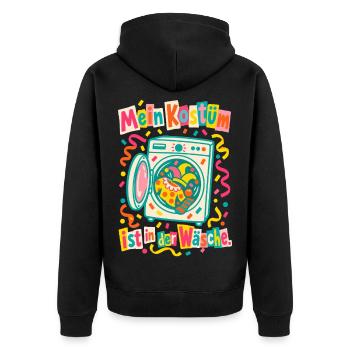 Mein Kostüm ist in der Wäsche - Unisex Premium Bio Zip Hoodie - Schwarz - Hinten - Nico (187cm)