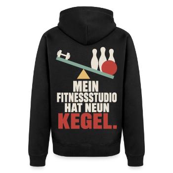 Mein Fitnessstudio hat neun Kegel – Kegeln - Unisex Premium Bio Zip Hoodie - Schwarz - Hinten - Nico (187cm)