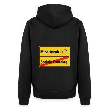 Soziale Kontakte? Maschinenbau - Unisex Premium Bio Zip Hoodie - Schwarz - Hinten - Nico (187cm)