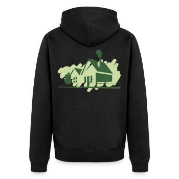 Häuser - Unisex Premium Bio Zip Hoodie - Schwarz - Hinten - Nico (187cm)