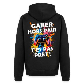 Gamer passionné de jeux vidéo console geek gaming - Veste à capuche bio Premium Unisexe - noir - Dos - Nico (187cm)