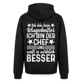 Chef lustige Sprüche Ich bin kein Klugscheißer - Unisex Premium Bio Zip Hoodie - Schwarz - Hinten - Nico (187cm)