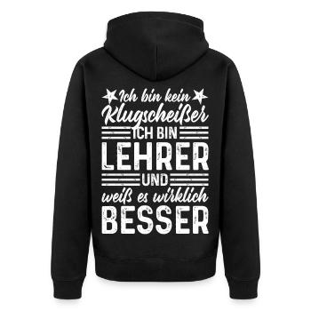 Lehrer lustige Sprüche - Ich bin kein Klugscheißer - Unisex Premium Bio Zip Hoodie - Schwarz - Hinten - Nico (187cm)