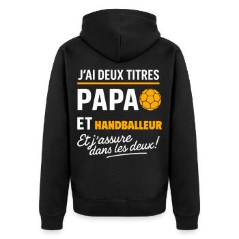 2 titres papa et handballeur Handball - Veste à capuche bio Premium Unisexe - noir - Dos - Nico (187cm)