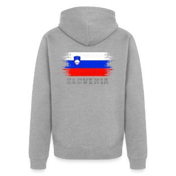 Slowenien - Unisex Premium Bio Zip Hoodie - Grau meliert - Hinten - Nico (187cm)