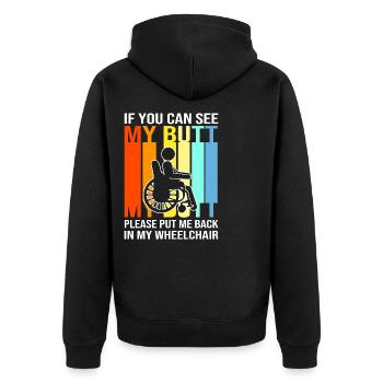 Rollstuhl - Unisex Premium Bio Zip Hoodie - Schwarz - Hinten - Nico (187cm)