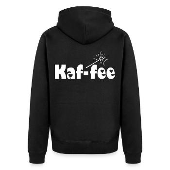 Kaf-Fee - Lustiges Design für Kaffeeliebhaber - Unisex Premium Bio Zip Hoodie - Schwarz - Hinten - Nico (187cm)