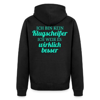 Ich bin kein Klugscheißer - Unisex Premium Bio Zip Hoodie - Schwarz - Hinten - Nico (187cm)