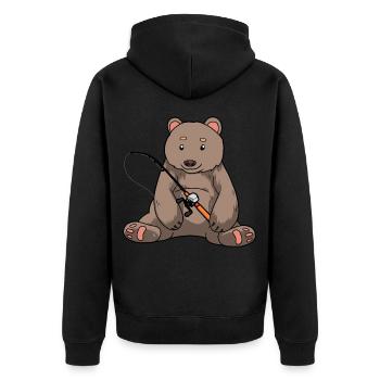 Braunbär Angel Angler Fische fangen angeln Bär - Unisex Premium Bio Zip Hoodie - Schwarz - Hinten - Nico (187cm)