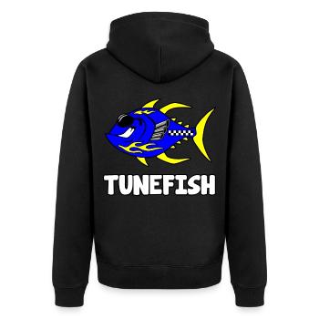 Tunefish - Unisex Premium Bio Zip Hoodie - Schwarz - Hinten - Nico (187cm)
