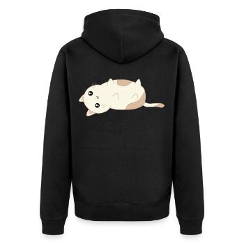 süße liegende Katze - Unisex Premium Bio Zip Hoodie - Schwarz - Hinten - Nico (187cm)