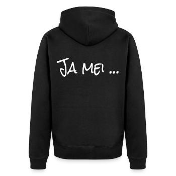 Ja mei ... Bayern Dialekt - Unisex Premium Bio Zip Hoodie - Schwarz - Hinten - Nico (187cm)