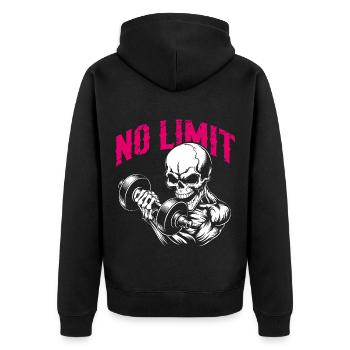 No Limit Workout Bodybuilding Skull mit Hantel - Unisex Premium Bio Zip Hoodie - Schwarz - Hinten - Nico (187cm)