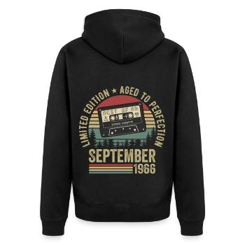 Born in September 1966 Vintage 1966 - Unisex Premium Organic Zip Hoodie - black - Back - Nico (187cm)