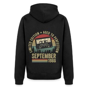 Né en septembre 1986 Millésime 1986 - Veste à capuche bio Premium Unisexe - noir - Dos - Nico (187cm)