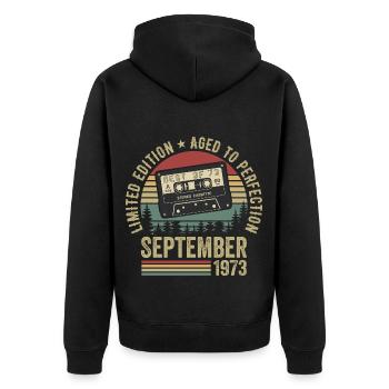 Né en septembre 1973 Millésime 1973 - Veste à capuche bio Premium Unisexe - noir - Dos - Nico (187cm)