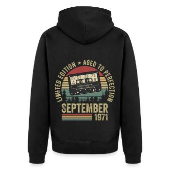 Né en septembre 1971 Millésime 1971 - Veste à capuche bio Premium Unisexe - noir - Dos - Nico (187cm)