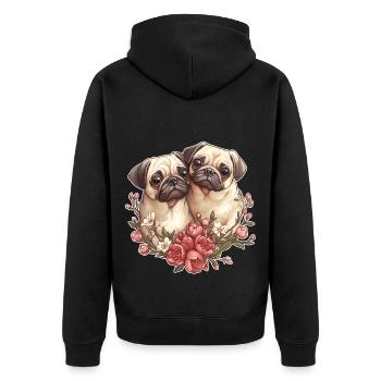 Couple de carlins mignons - Veste à capuche bio Premium Unisexe - noir - Dos - Nico (187cm)