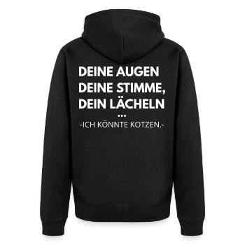Deine Augen, deine Stimme, dein Lächeln.. - Unisex Premium Bio Zip Hoodie - Schwarz - Hinten - Nico (187cm)