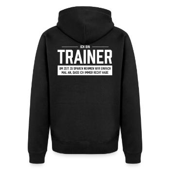 Ich bin Trainer - Unisex Premium Bio Zip Hoodie - Schwarz - Hinten - Nico (187cm)