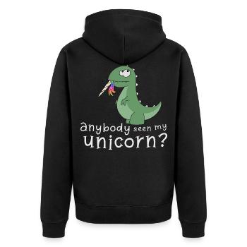 Dino frisst Einhorn T-Rex lustiges Comic Geschenk - Unisex Premium Bio Zip Hoodie - Schwarz - Hinten - Nico (187cm)