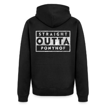 Straight Outta Ponyhof - Unisex Premium Bio Zip Hoodie - Schwarz - Hinten - Nico (187cm)