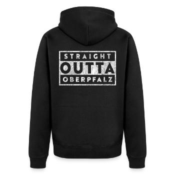 Straight Outta Oberpfalz - Unisex Premium Bio Zip Hoodie - Schwarz - Hinten - Nico (187cm)