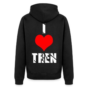 I love tren - Unisex Premium Bio Zip Hoodie - Schwarz - Hinten - Nico (187cm)