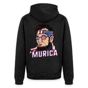 Murica Abe Lincoln' July 4th Flag - Unisex Premium Bio Zip Hoodie - Schwarz - Hinten - Nico (187cm)